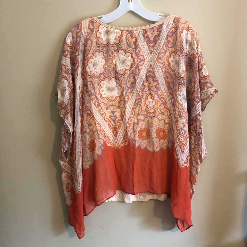 Anthropologie Maeve Orange Top M Boho Blouse Print - Picture 5 of 7